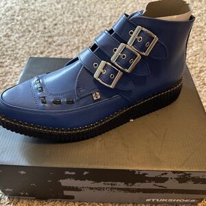 T.U.K Lazuli Blue Buckle Point Boots
